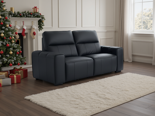 Bellagio Genuine Leather Electric Recliner Sofa Black 2 Seater
