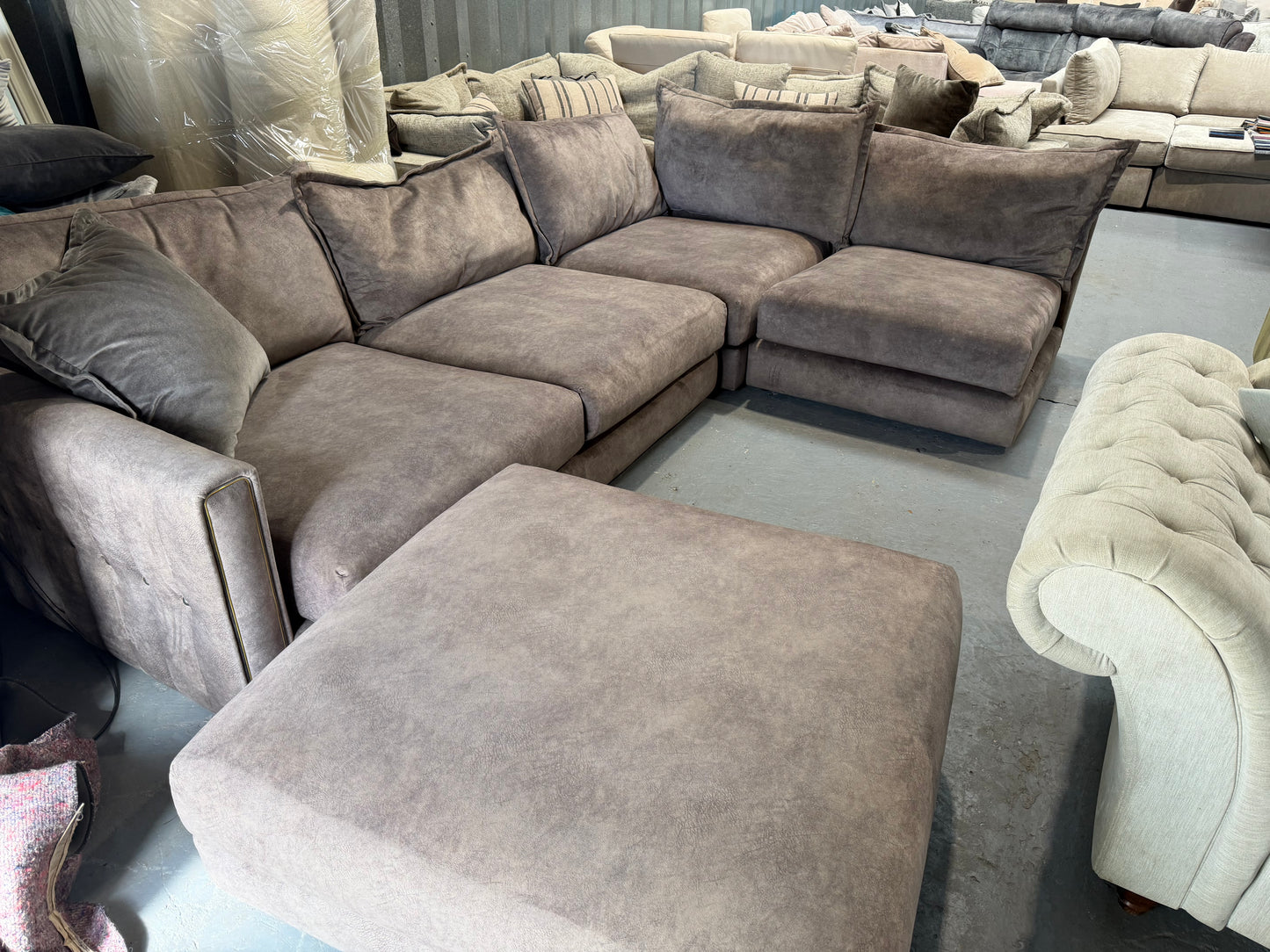 DFS Devine Chocolate corner sofa with foot stall