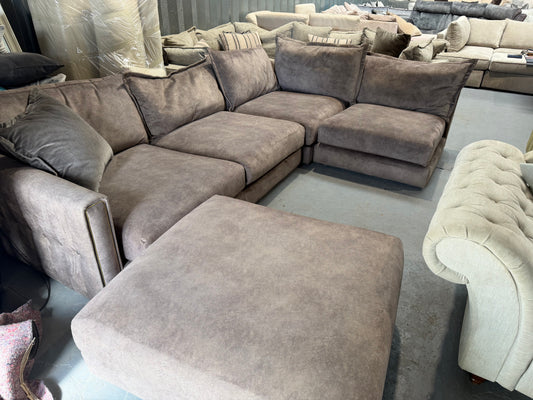 DFS Devine Chocolate corner sofa with foot stall