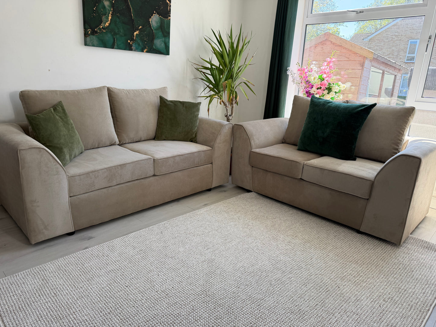 Beige two and three seater