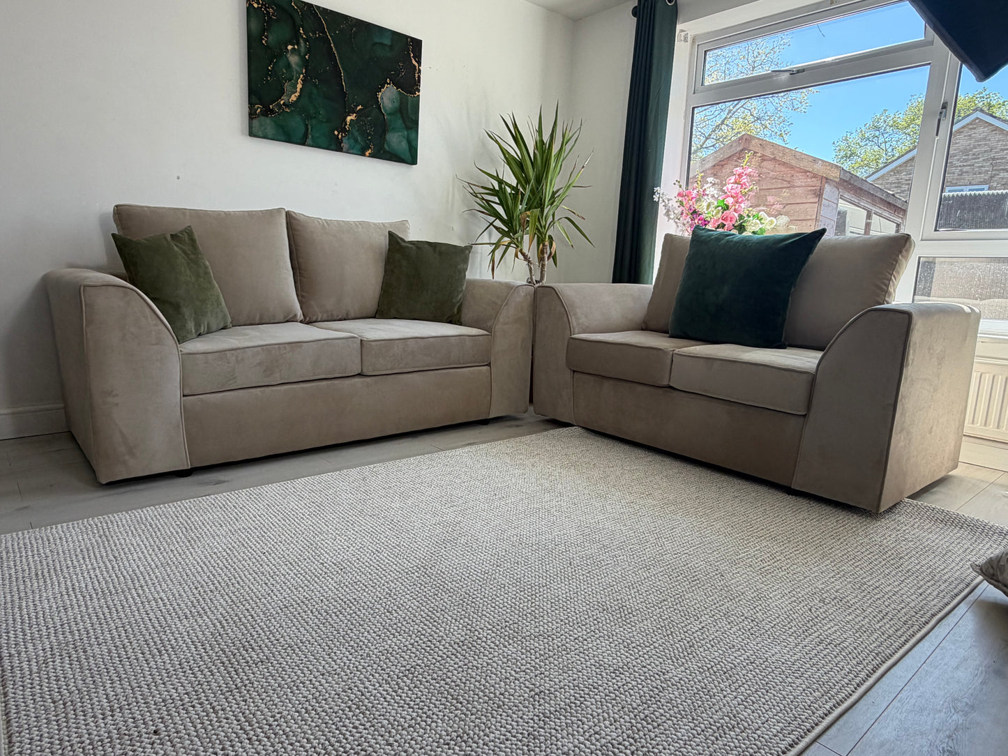 Beige two and three seater