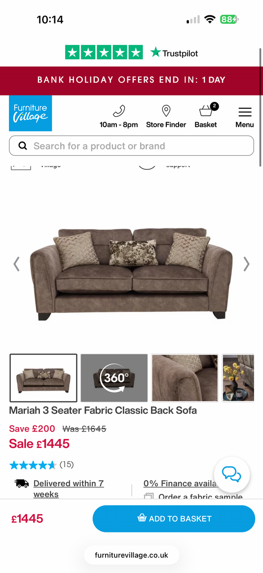 Furniture Village Mariah Two and Three seater sofa set with matching footstall (Dapple Chocolate)