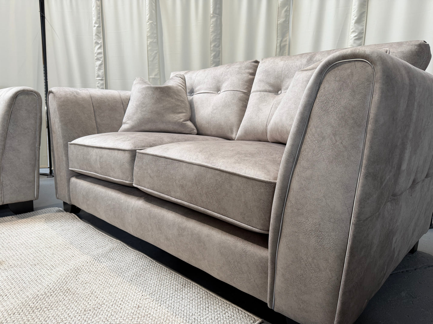 Furniture village Mariah two and three seater with matching storage footstall Dapple cream